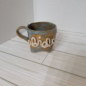 Studio Pottery Art Bride Mug Brown & Blue Coffee Tea Beverage 3 1/2"×3"